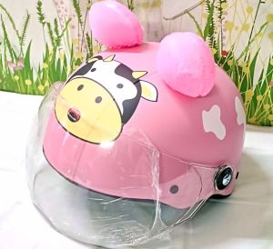 BÌNH TÂN SHOP 👑 Mũ / nón bảo hiểm trẻ em 2-5 tuổi (dưới 25kg) có kính che mặt  hoạ tiết Bò Sữa (vòng đầu : 35 - 47 cm )