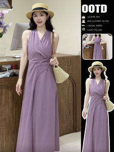 Itawina | Purple V-neck Sleeveless Womens Dress Summer 2025 New Style Beautiful Long A-line Gown Waist-cinched Strapless Ins Style Pure Color
