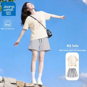 Jeanswest | Bộ Đồ Thể Thao Mùa Hè Thời Trang Nữ Áo Tay Ngắn và Quần Short