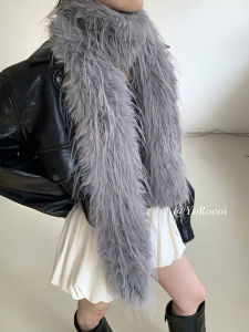 Korean Designer Runway Style Thick Scarf Fashionable Plush Long Strip Scarf Womens Imitation Mink Fur Y2K Girl Scarf for Warm