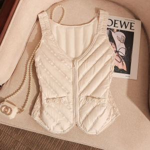 Womens down Vest 2024 New Style Lightweight Inner Wear Autumn Winter Outerwear Warm Base Layer Tank Top Polyurethane Elastic Fiber
