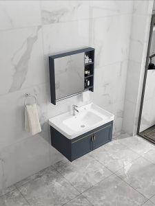 Aluminum Bathroom Cabinet Basin Set Cosmetic Storage Mirror Box Ceramic Cabinet Sink Rack Basin Cabinet