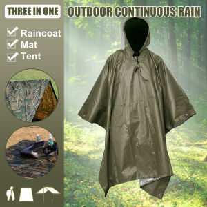 Outdoor Camping Hiking Poncho Camouflage Hooded 3 in 1 Raincoat Waterproof Tarp Flysheet Groundsheet Fishing