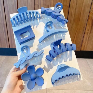 8PCS High-end Shark Clip Set Summer Headwear Simple Hairpin Klein Blue Colored Gripper Female Clips