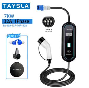 TAYSLA Type2 ไฟฟ้า 7KW แบบพกพา 5ม ปรับกระแสไฟฟ้า ได้ยานพาหนะ 5 เมตร ชาร์จพาหนะยาว 5 เมตร สามารถแบบพกพาได้ 32A ชาร์จ