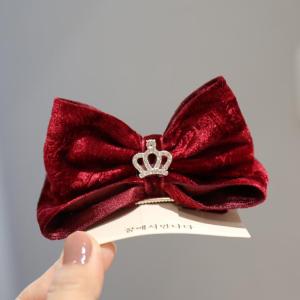 Childrens Velvet Hair Clips Winter Style Red Butterfly Knot Swarovski Rhinestone Top Girls New Year Celebration Hair Accessories