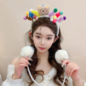 Furry Twisted Rod Hairband Womens Autumn Winter High Hairline Small Face Flattering Cute Hair Clip for New Year Anti-Aging Versatile