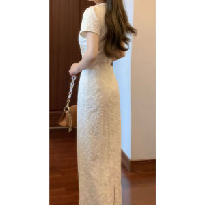 CHANGTONG | Elegant V-Neck Short Sleeve Dress