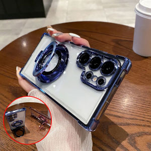 Plating Magnetic Holder Phone Case for Samsung Galaxy A03 A04 A04s A05 A05s A06 A13 A14 A15 A16 A12 A23 A24 A25 A26 A32 A33 A34 A35 A36 A51 A53 A52 A54 A55 A56 A73 4G 5G for Magsafe Wireless Charging Shockproof Clear Soft Cover