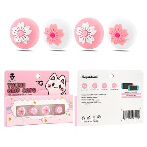 Pink Sakura Silicone Soft Thumb Stick Grip Cap Cover 4PCS/Set For Switch Oled/Lite NS Joycons Thumbstick Case Protector