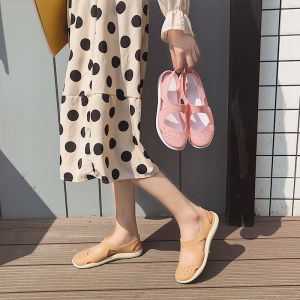 JSWEI Womens Sandals Cover Toe Plastic Flat Bottom Rain Day Black Clog Slippers Comfortable Soft Sole Summer Shoes