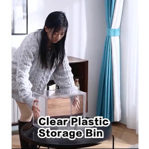 【FT】Clear Stackable Plastic Storage Bins with Magnetic Lid Dustproof Book & Cosmetic Display Cases Large Figures Collectibles Showcase Shoe Box Protection Organizer