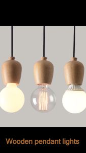 E27 Wooden pendant lights  Nordic Chandelier  living room decor Natural color vintage hanging lights