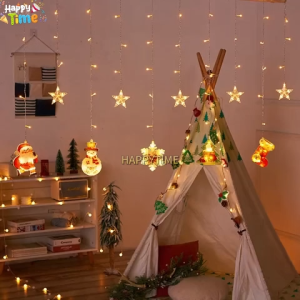 【Happy Time】3.5M Christmas LED Curtain String Lights Fairy Garland for Window Wall Home Holiday Party New Year Decorations