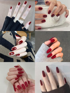Wear Nail Show Liquor Red Bright Surface Frosted Matte Short Round Square Head Ballet Nail Patch Finished Pregnant Women Bride