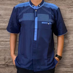 Baju Koko lengan pendek bahan katun premium saku bobok bordir dada motif  zig zag