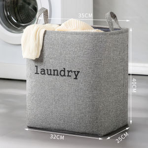 ถังใส่เสื้อผ้าสีบริสุทธิ์สไตล์ญี่ปุ่นขนาดใหญ่พับได้ทำจากผ้าฝ้ายและลินินสำหรับใช้ในบ้าน กล่องเก็บเสื้อผ้าสีบริสุทธิ์แบบถือได้