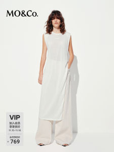 MOCO Long Knitted Shirt Dry Cotton Thread Slit Polyester Pearl Loose Fit Mid-Length Ladies Knitted Top for Spring Season