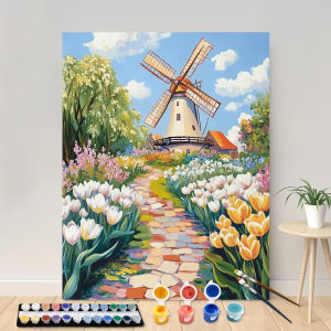 Kayou | Paint By Number Gardens and Big Windmills Paint By Numbers Acrylic Paint on Canvas Home Decors Artcraft Diy Kits