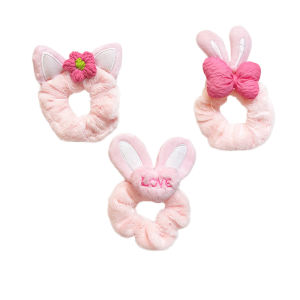High Elasticity Little Girl Cat Ear Plush Pink Hair Ties Elastic Hair Bands Hair Bands with Butterfly Knots Hair Accessories