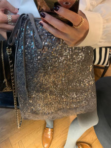 Luo Luo Jie Womens Mini Skirt Silver Sequin A-Line Bodycon Short Skirt Autumn Winter New Style Korean Version Natural Waist