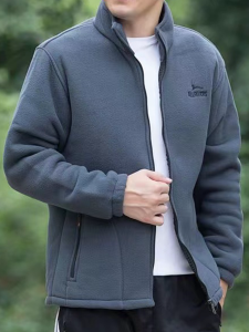 Sadiwood Mens Fleece Base Shirt Stand Collar Zipper Open Cardigan Outdoor Casual Plus Size for Middle-aged and Elderly