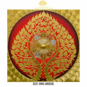 รูปภาพต้นโพธิ์ทอง ขนาดW80H80cm ภาพติดผนังแขวนกรอบลอย รูปแต่งบ้านติดหลังพระโต๊ะหมู่บูชา งานศิลปะ