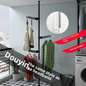 Stainless Steel Outdoor Balcony Clothes Drying Rack Stand Retractable Single Rod Indoor Height Adjustable No Drilling Required