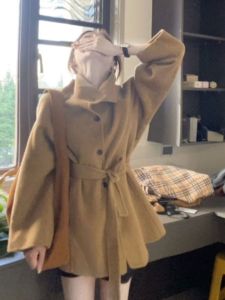 CHANGTONG | Elegant Autumn New Arrival Coat for Petite Women in Khaki Color with Waist Cincher