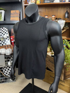 Black Thick Ribbed Sleeveless Fitness Tank Top Mens Summer American Sports Style Short T-Shirt Youthful Trendy Sweatshirt
