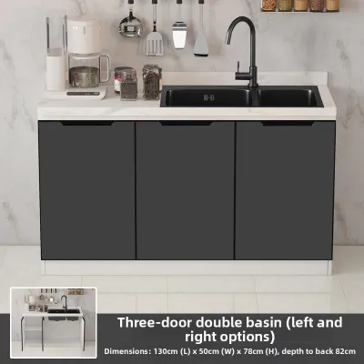 Marble Counter Top Kitchen Cabinet with Sinks and Stovetop