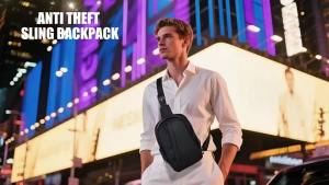 Men Anti Theft Sling Backpack with Combination Lock USB Port Water Resistant Crossbody Chest Bag for Travel and Commuting
