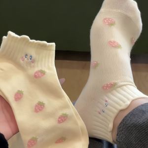 New Korean Style Thin Short Socks for Women Pink Cartoon Breathable 3D Ears School Style Girl Heart Home Comfort Stockings