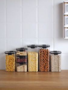 Home2U🏡Food Storage Airtight Container Plastic Transparent Sealed Cans Kitchen Fridge Noodle Box Black Lid Multigrain Storage Tank Penyimpan Makanan
