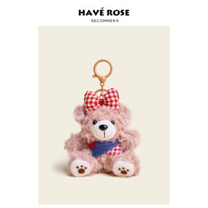 HAVEROSE Original Unique Bear Plush Bag Charm Denim Material Girls Bag Accessory Premium Feeling School Bag Decoration