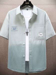 Loose Short Sleeve Mens Shirt Summer Casual Gradient Workwear Printed Cotton T-Shirt Fashionable Turn-down Collar Outerwear