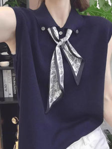 BINKAFENNY | เสื้อยืดคอกลมแขนกุดผ้าไหมสไตล์โพโลสำหรับผู้หญิงในฤดูร้อน 2025 ดีไซน์ใหม่ เสื้อเชิ้ตแขนกุดแบบสวมหัว ทรงสลิมฟิต สไตล์เกาหลี