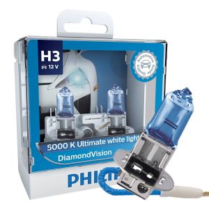 Philips | Philips Diamond Vision H3 12V 55W PK22s 12336DVS2 5000K Cool White Light Car Halogen Headlight Hi/lo Beam Auto Lamps