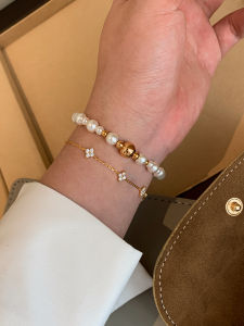 CAFFTI | Stylized Luxury Pearl and Gold Bead Bracelet