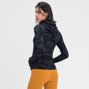 เสื้อคลุมกีฬาโยคะสำหรับผู้หญิง ฤดูใบไม้ร่วง/ฤดูหนาว แจ็คเก็ตคาร์ดิแกนเปิดคอตั้งลายพิมพ์ ทรงเข้ารูป ระบายอากาศได้ดี แห้งเร็ว ยืดหยุ่นสูง