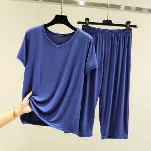 Casual Modal Sleepwear Set Women Summer Loose Short Sleeve round Neck Pure Color Home Clothes Two-Piece Suit Comfortable Leisure