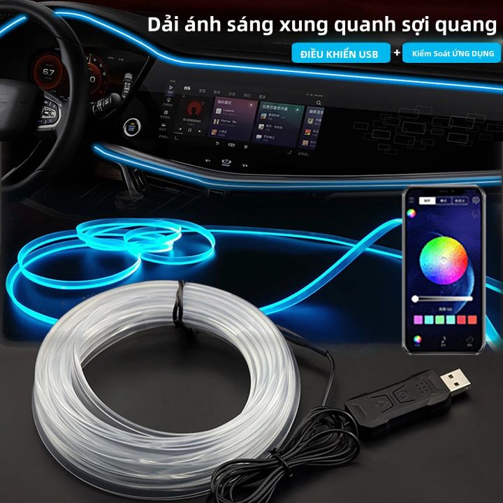 Dải Đèn LED Nội Thất Ô Tô RGB 1/2/3/4/5M, Đèn Sợi Quang USB Ẩn, Điều ...
