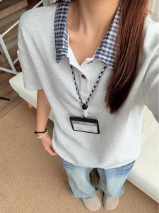 Áo Thun Polo Kẻ Caro Hai Mảnh Màu Xám Cho Nam Mùa Hè Đơn Giản Vai Áo Tay Lửng American Commute Match up Áo Thun Cotton Polyester