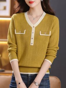 Plus Size Womens Clothing Classic Style Underwear Knitted Top Womens Fall and Winter New Arrival Loose Slimming V-Neckline Pullover Knitting Shirt