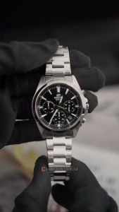 Jam Tangan Pria Casio Edifice Chronograph EFV-630D-1A Black Dial Silver Stainless Steel Strap