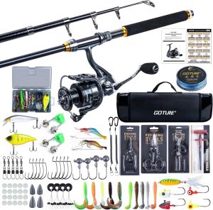 Goture Carbon Fishing Rod and Reel Set 1.8m 2.1m 2.4m 2.7m Telescopic Pole Spinning Reel Line Hooks Lures Bag Full Kit Tackle
