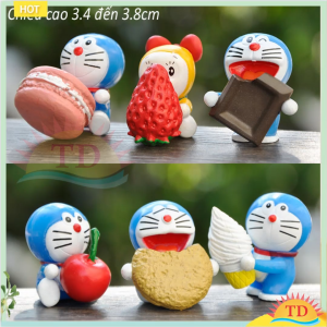 Bộ 6 Mô Hình Doraemon Dorami Cầm Bánh Dâu Tây Đáng Yêu Trang Trí