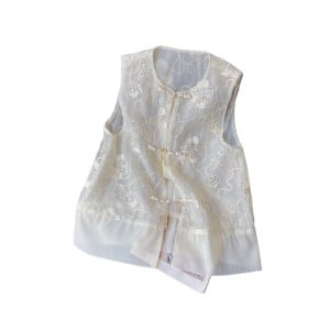 PAIBOLI | New 2025 Chinese Style Heavy Embroidery Lace Vest Womens French Luxury Feel Top Summer Fashion National Trend Blouse