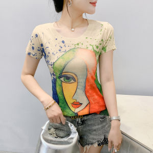 REHIN เสื้อยืดแขนสั้นลายการ์ตูนฤดูร้อนแฟชั่นใหม่เข้ารูปพอดีเสื้อสตรี (S-3XL)