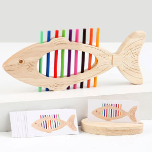 Montessori Color Matching Toy Wooden Fish Stick for Toddlers Color Sort Fine Training Game Puzzle Toy Early Education Develop